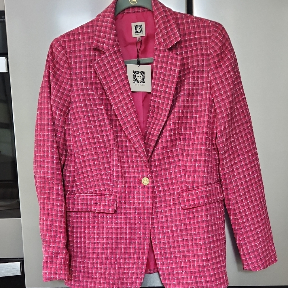 NWT PLAID ANNE KLEIN BLAZER PINK